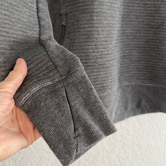 Grey Ribbed Quilted Sweatshirt Mock Turtleneck Sweater Zip Sides Cozy Athleisure - Picture 3 of 6